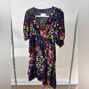 Anthropologie Velvet Floral Dress Size 0 Black Multi Color V Neck